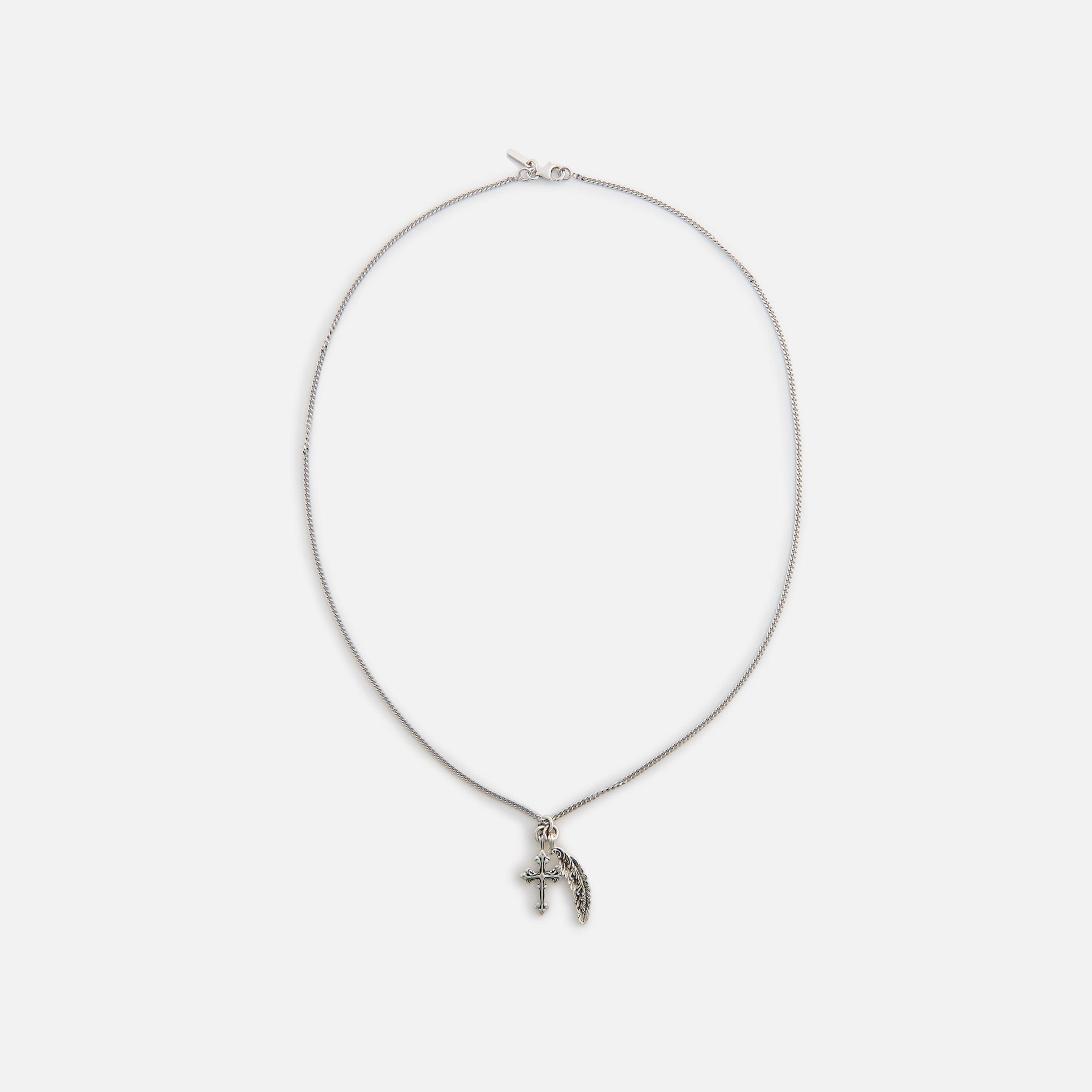 Emanuele Bicocchi Avelli Cross + Feather Pendant Necklace - Silver