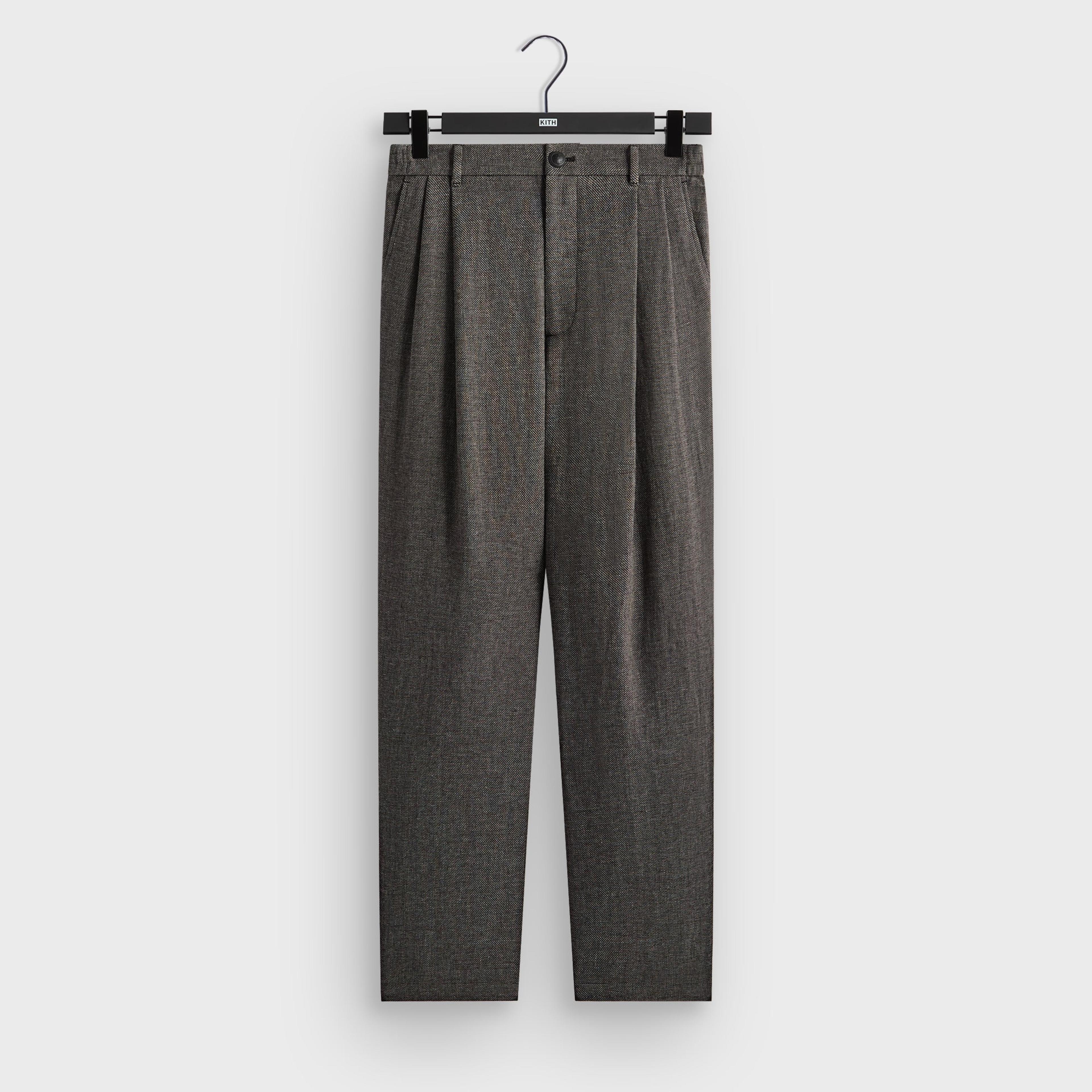 &Kin Textured Linen Flax Brynn Pleated Pant  - Black Melange