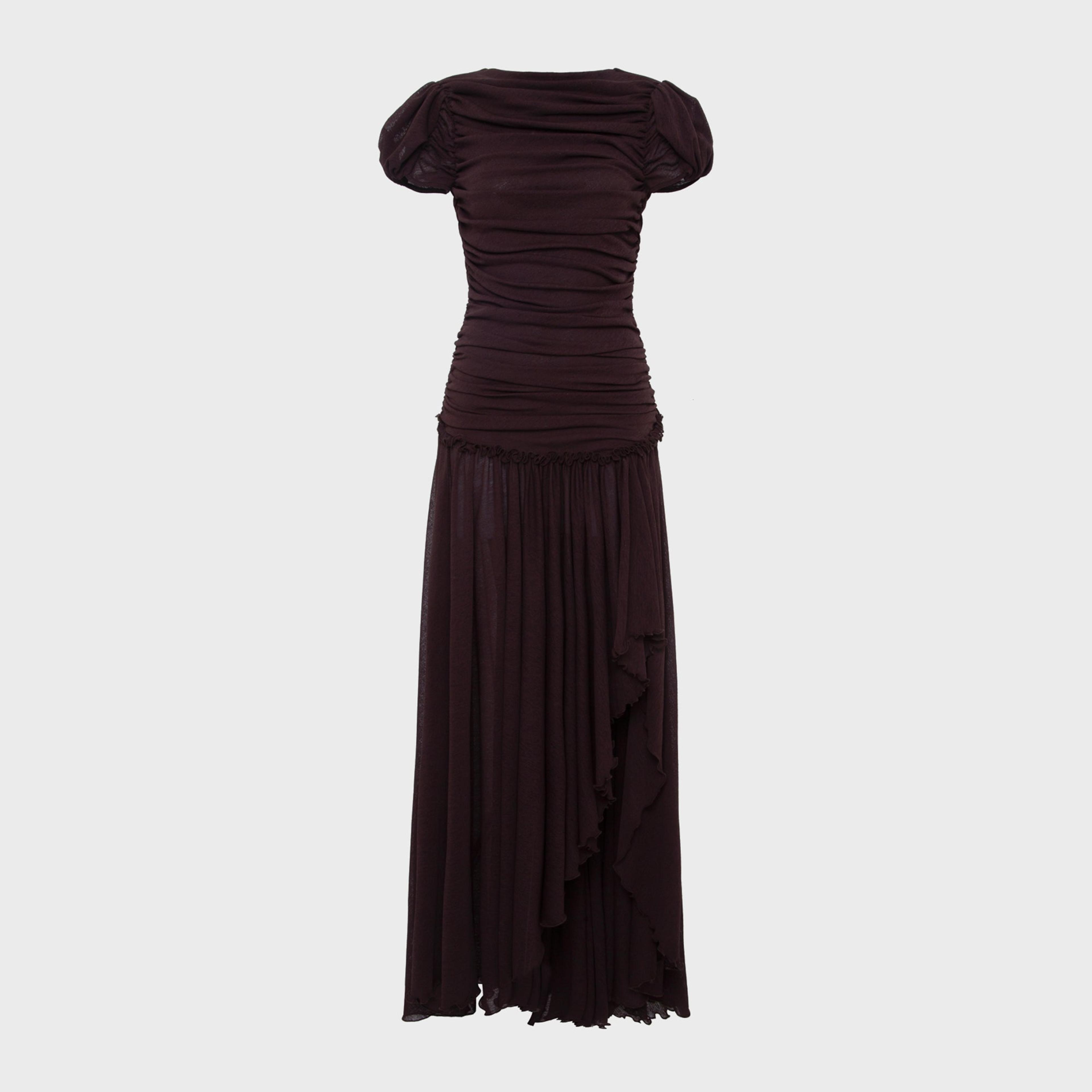 Siedres Adeline Gathered Open Back Mesh Maxi Dress - Brown