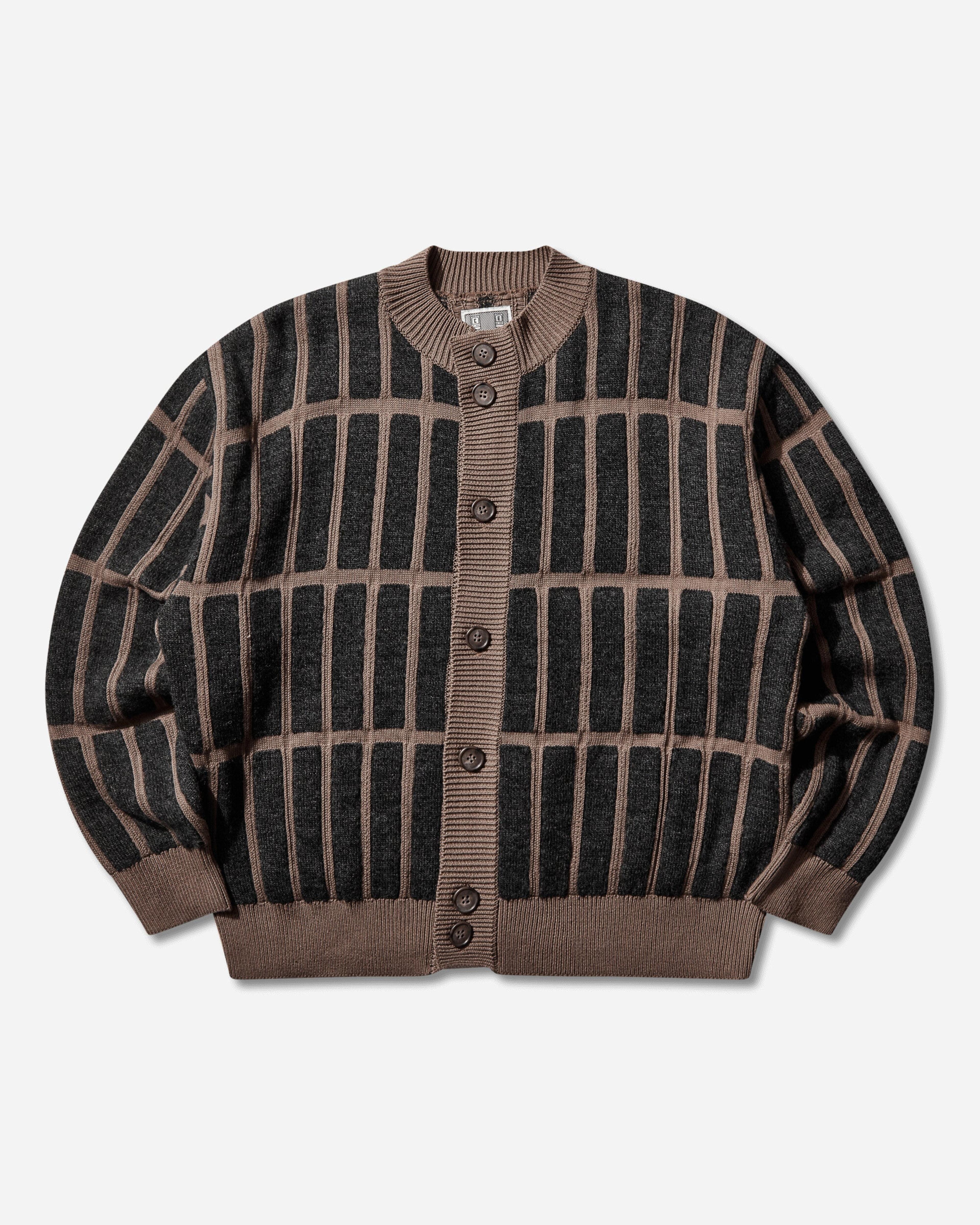 Men's Rectangular Bar Knit Cardigan Brown