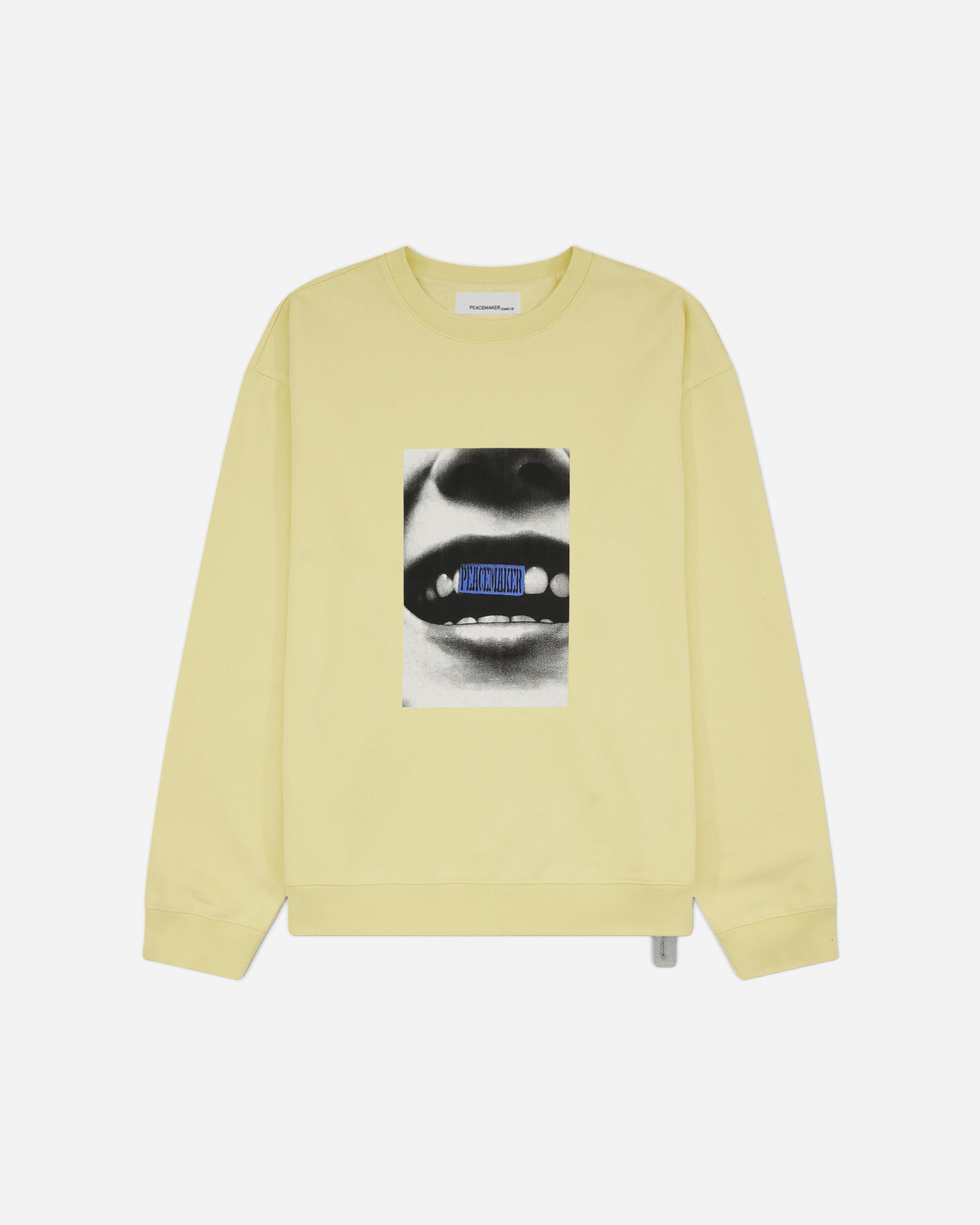 Men's Smile Print Print Loose Fit Crewneck Sweatshirt Light Yellow