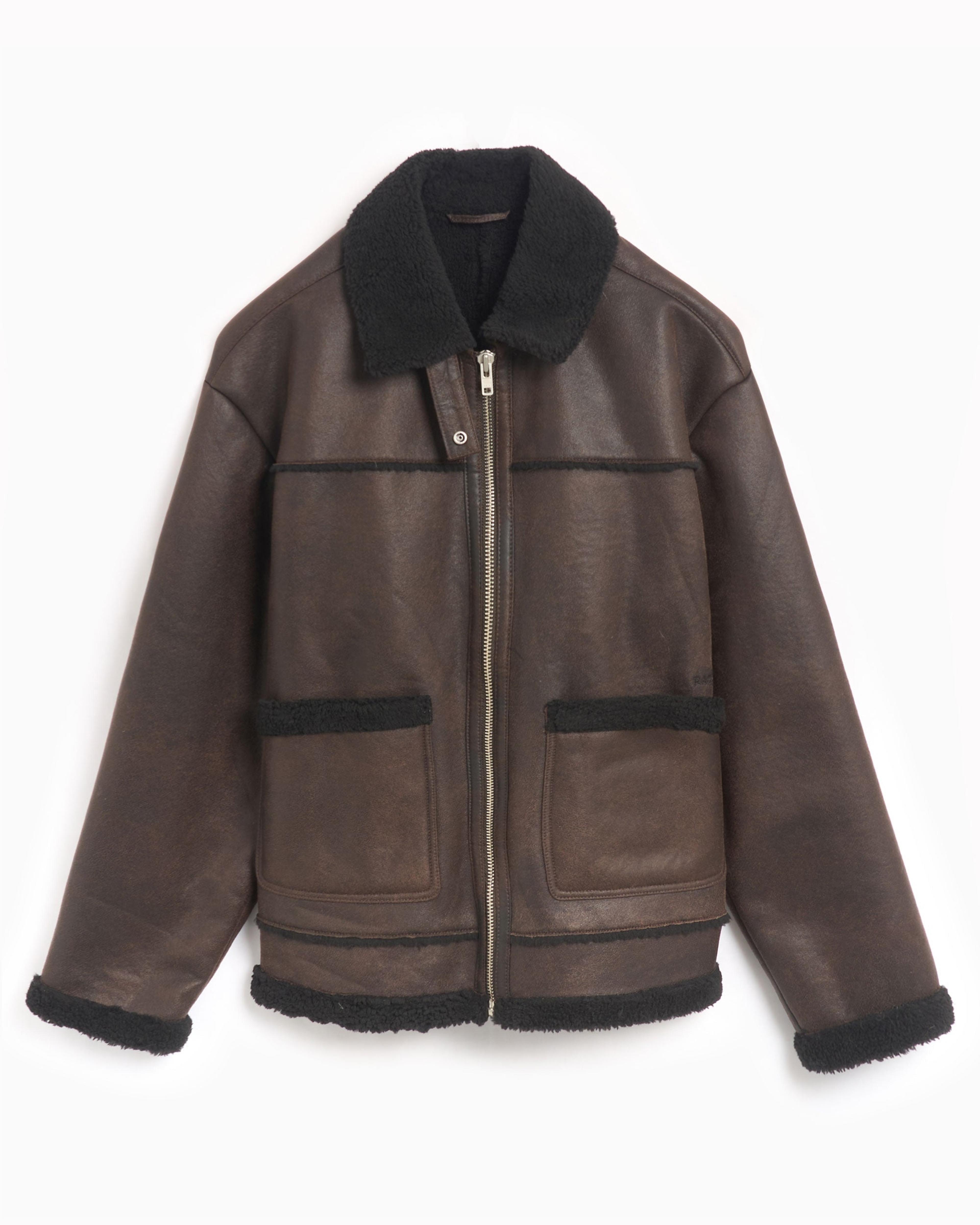 Chaqueta de cuero Rassvet Men's Faux Shearling Leather Coat para hombre