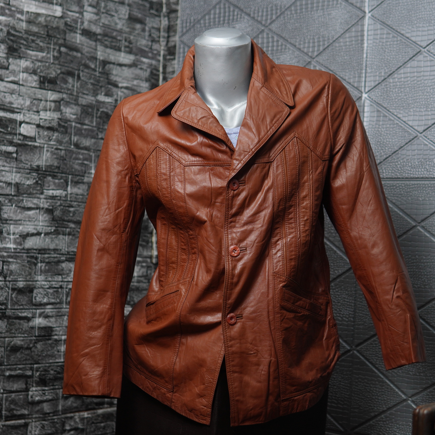 Chaqueta de Cuero Orgánico Retro Western - Talla L