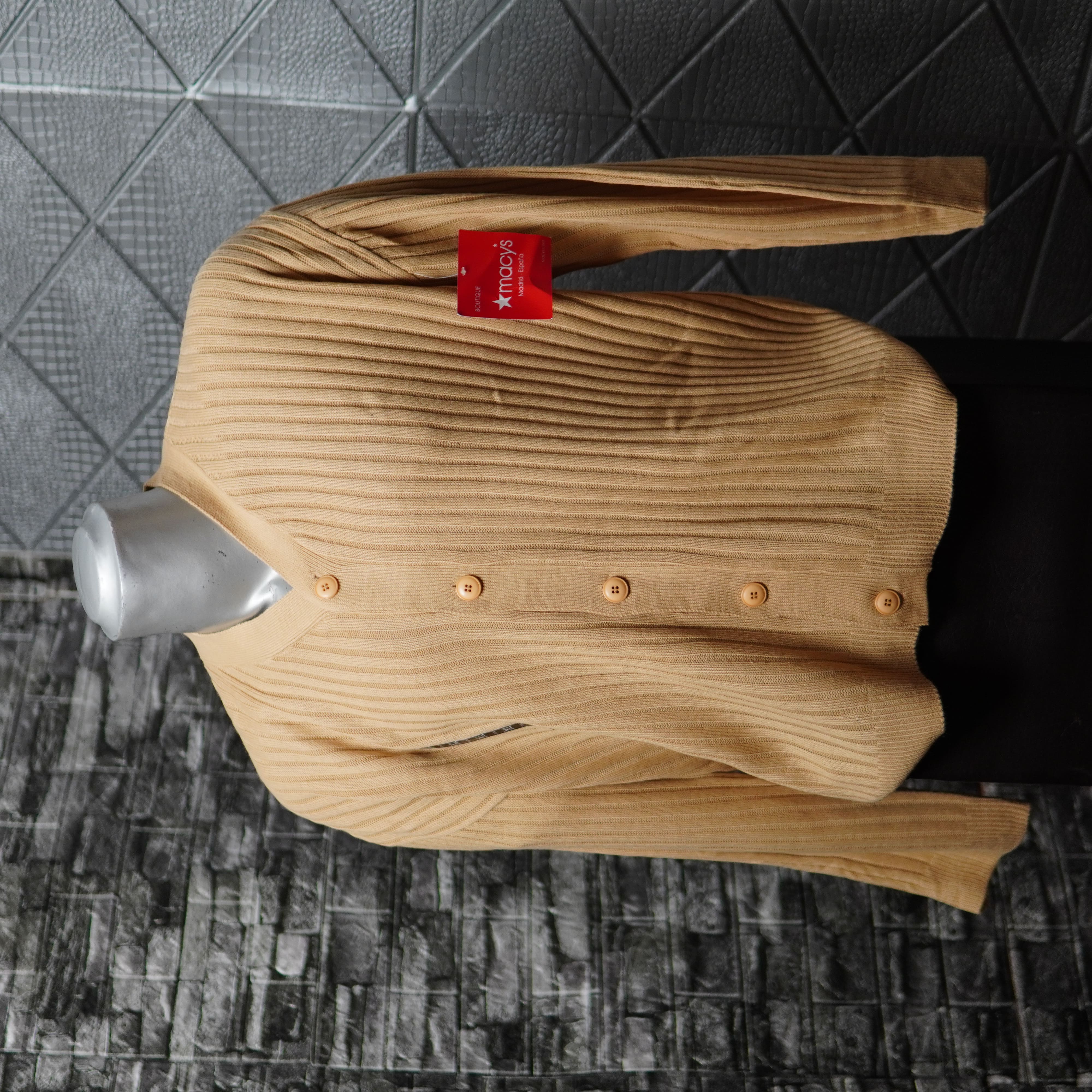 🟡 Cárdigan con textura acanalada Mustard - Talla XL