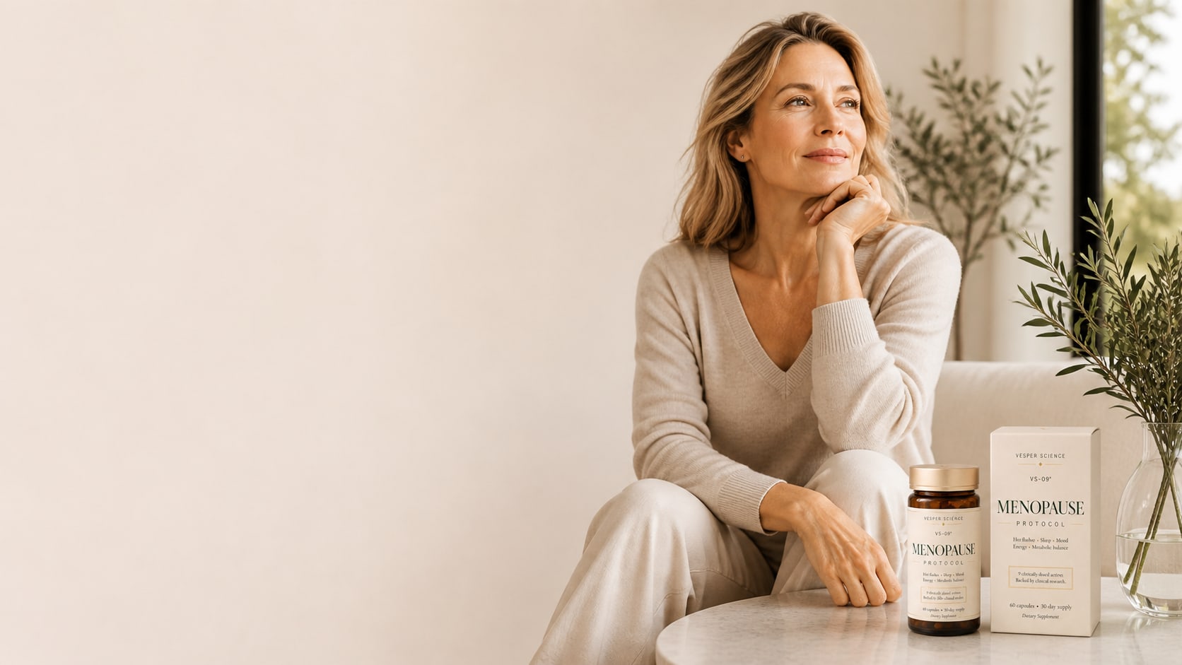 Woman feeling confident during peri-menopause with Vesper Science