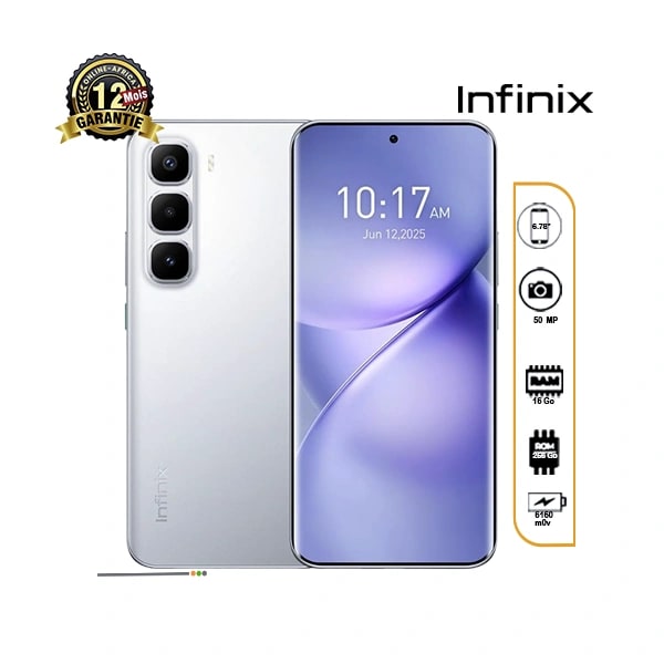 Infinix Hot 60 Pro+ – 6.78 pouces – 256 / 16Go – 50MP/13MP – 5160mAh – 12mois – Prix Burkina faso