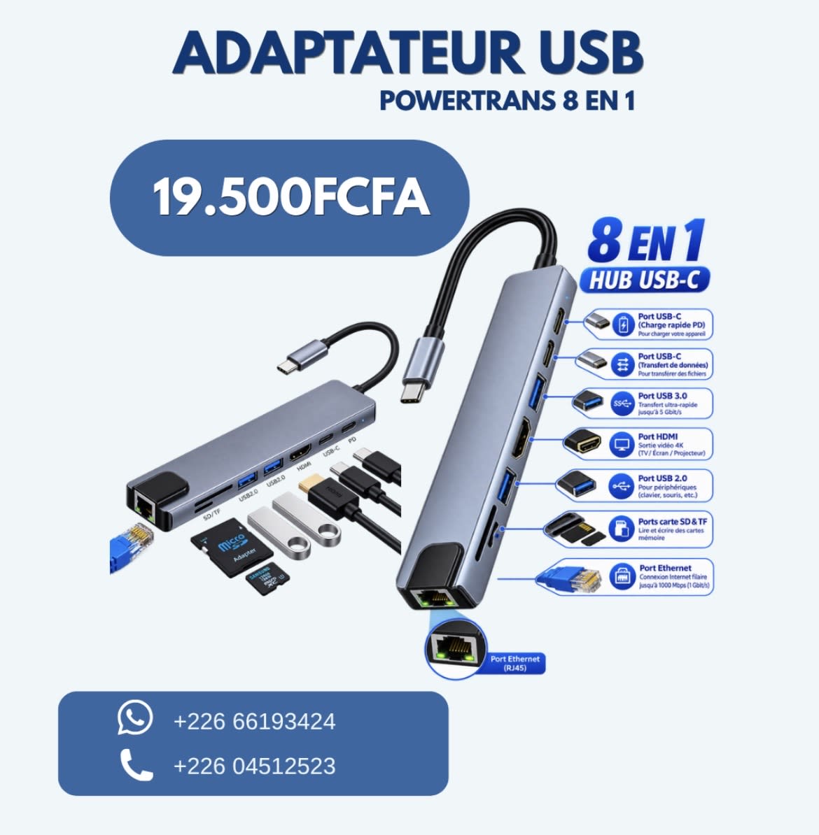 Adaptateur USB powertrans 8 in 1 