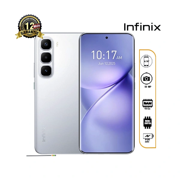 Infinix Hot 60 Pro+ – 6.78 pouces – 256 / 16Go – 50MP/13MP – 5160mAh – 12mois – Prix Burkina faso