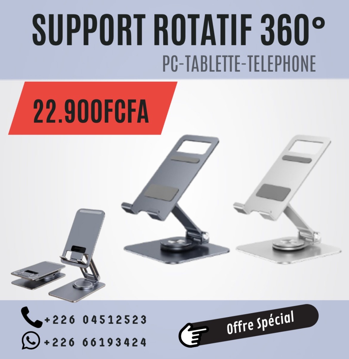 Support rotatif 360 degré : PC , tablette et téléphone