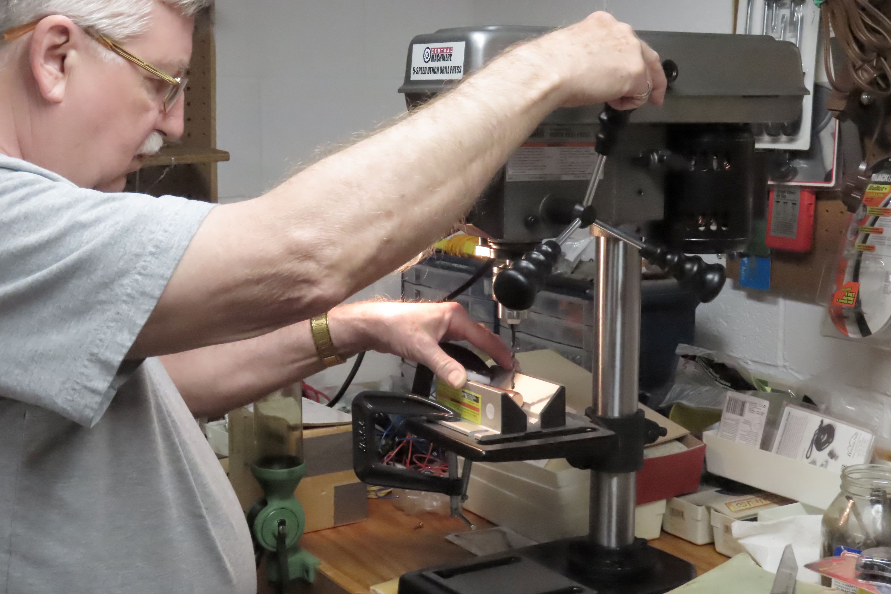 Drilling feed point tube (a drill press and vee-block really help!)