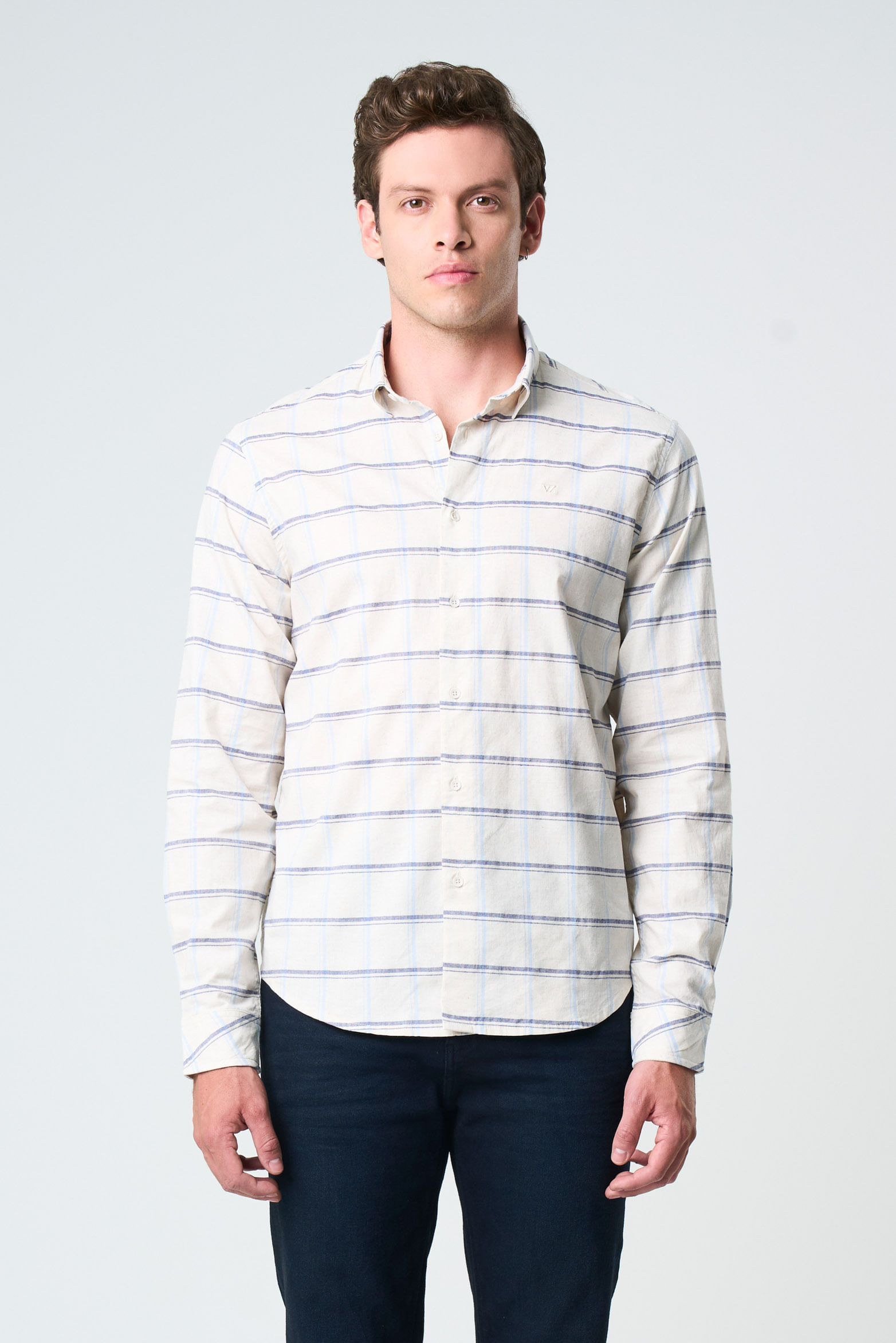Camisa semi fitted para hombre estampación cuadros