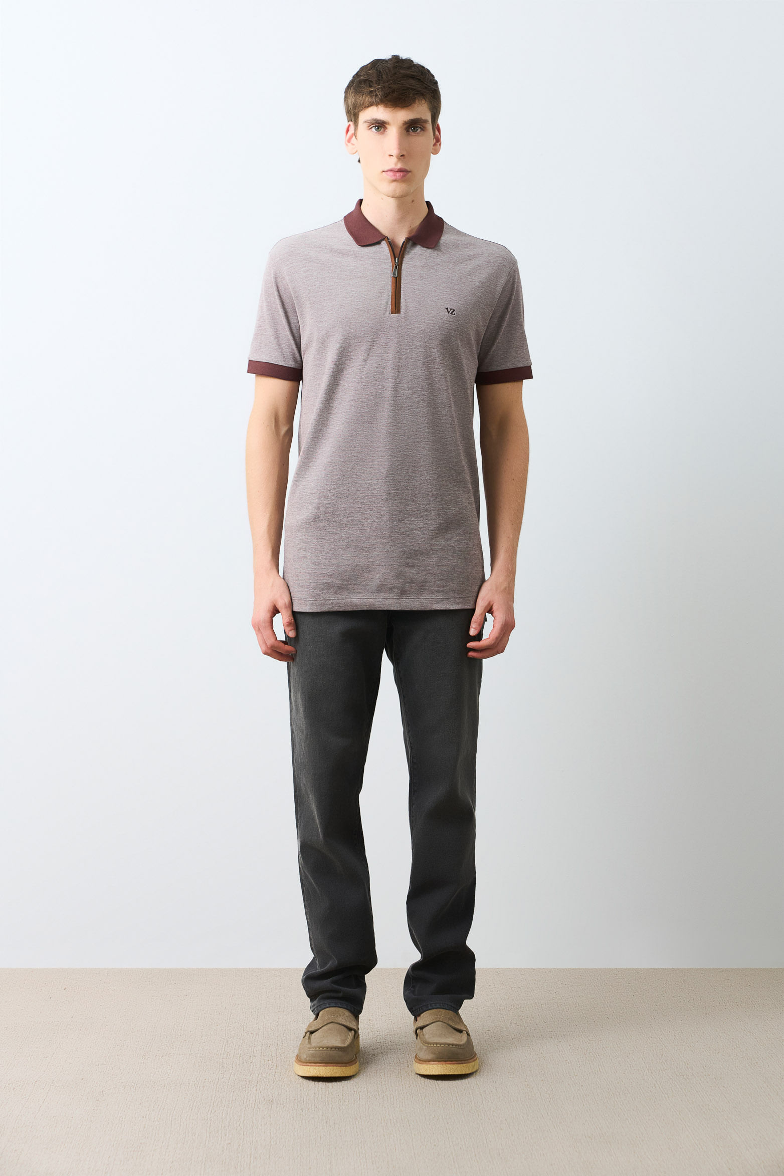 Polo casual algodón para hombre cremallera