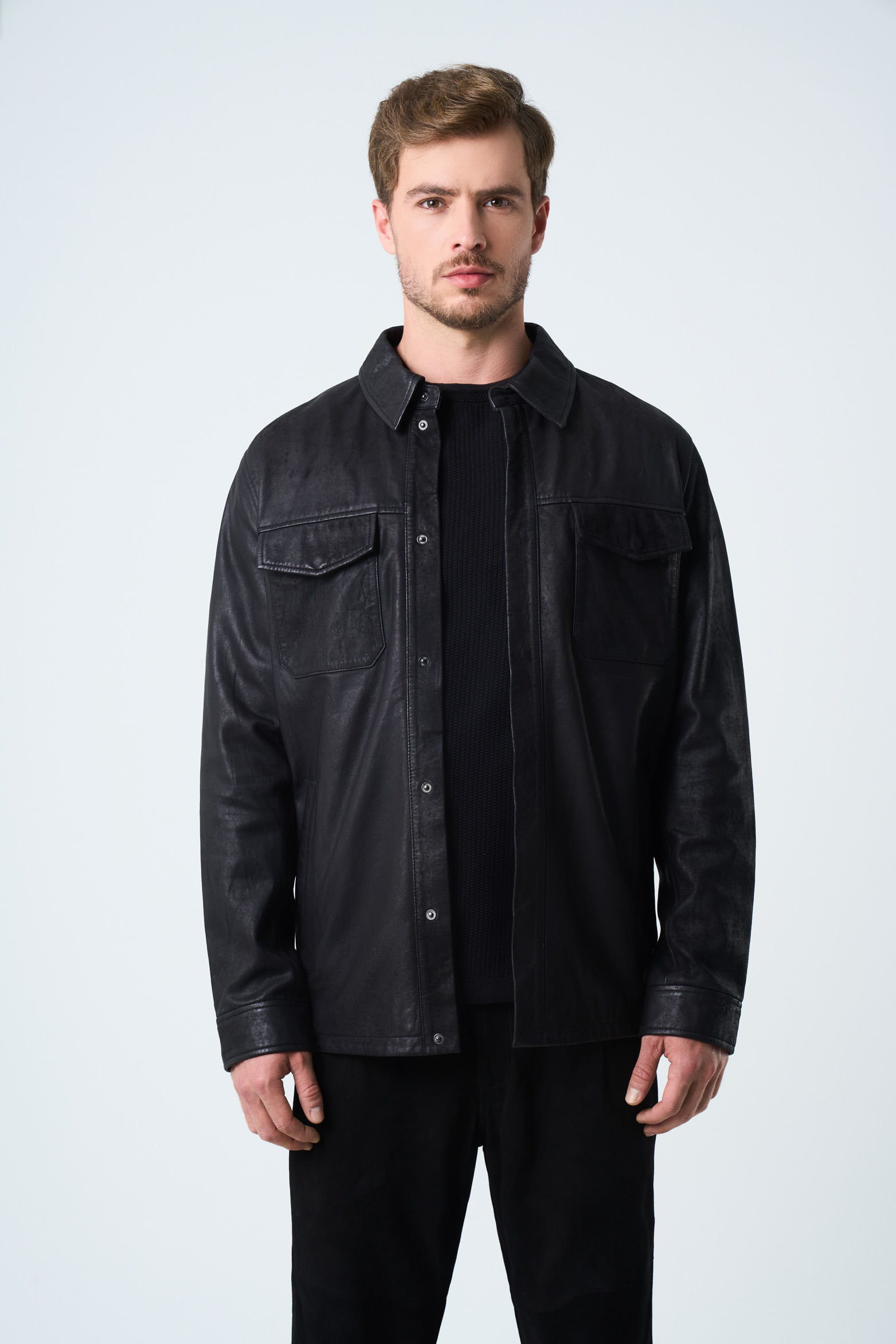 Sobrecamisa manga larga Bosa 2.0 de cuero para hombre semi fitted