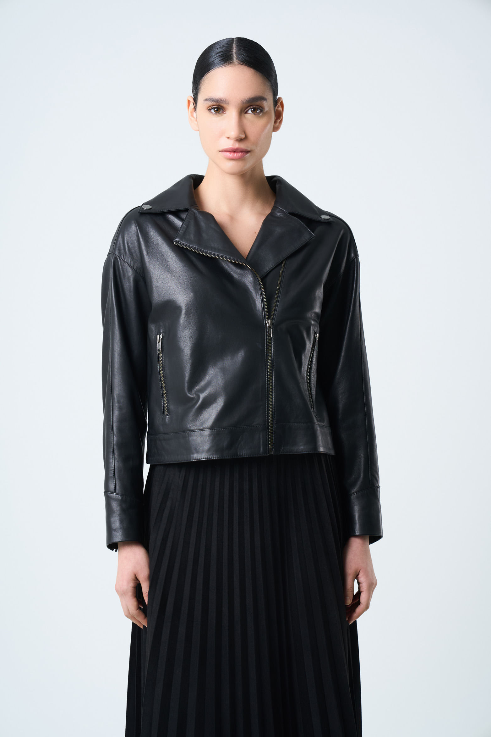 Chaqueta Lyra de cuero para mujer Biker flecos
