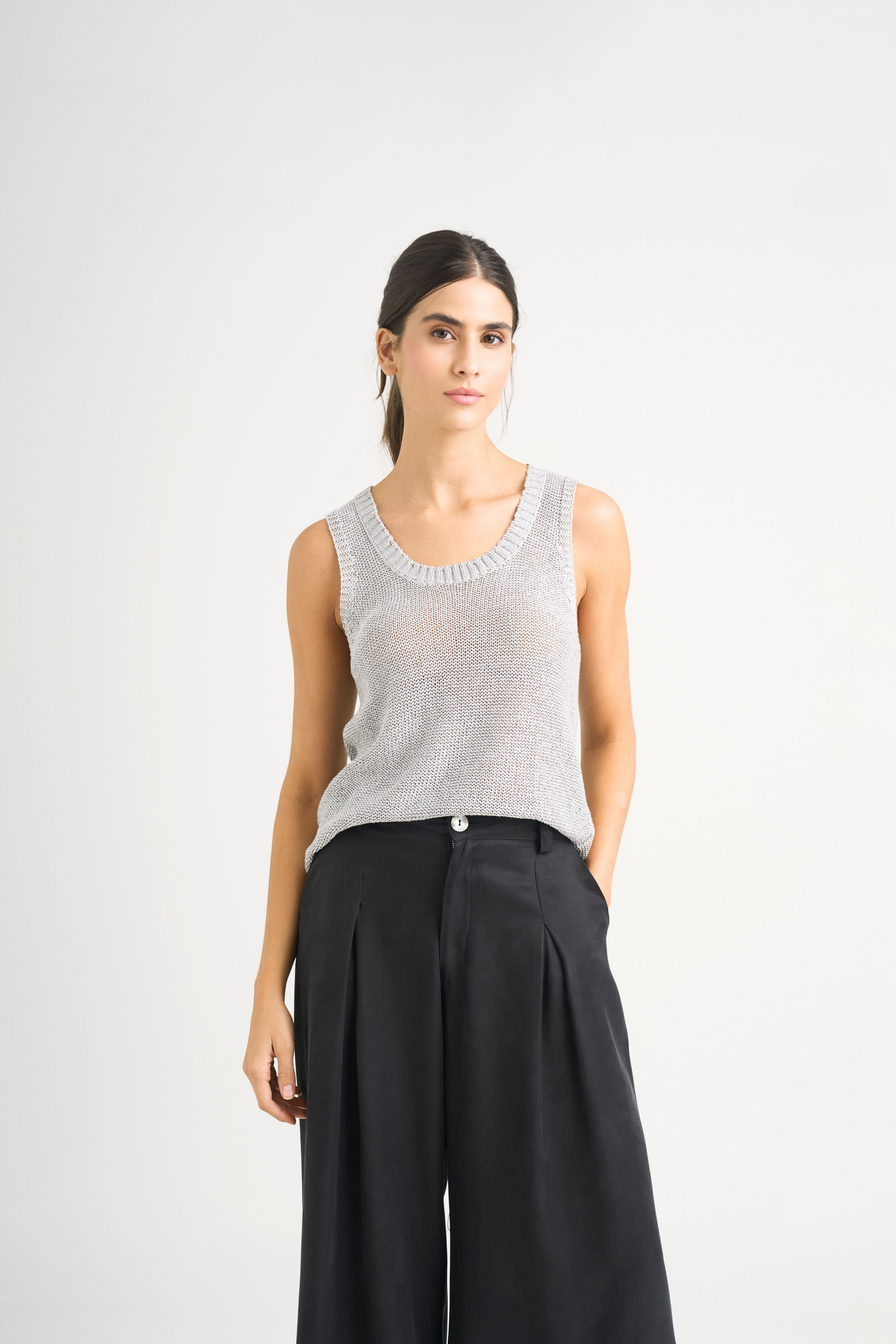 Polera tejida para mujer efecto metalizado lúrex