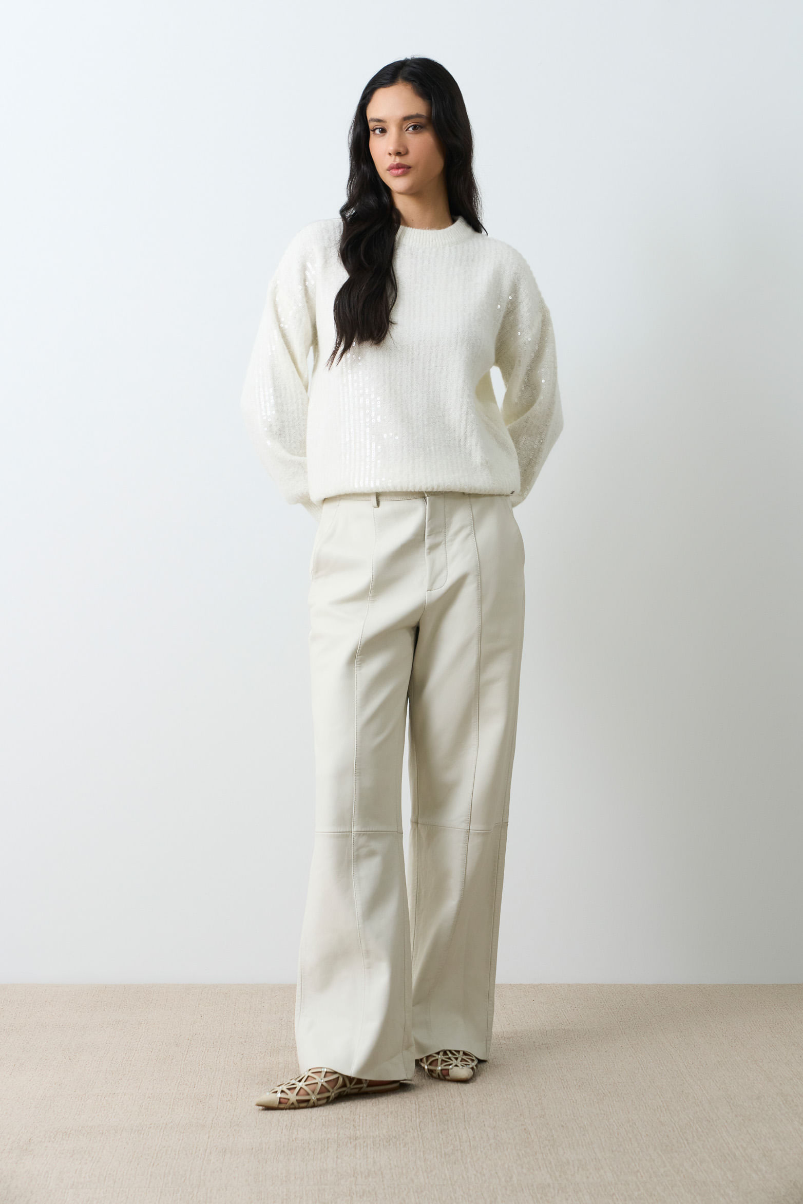 Sweater tejido oversized para mujer Nácar