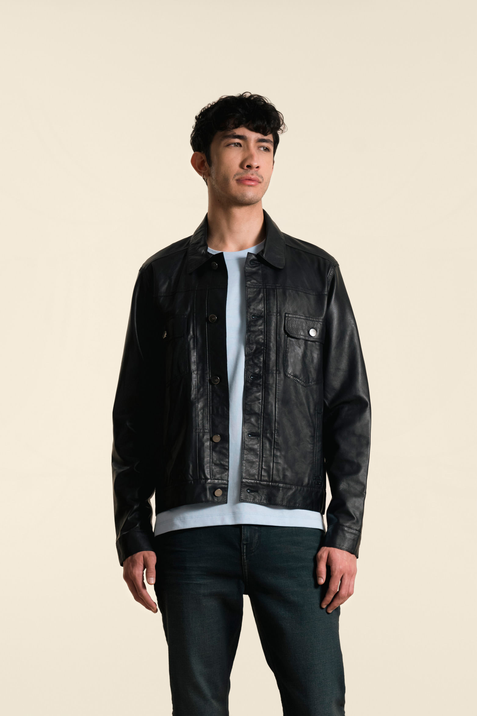 Chaqueta trucker paraná de cuero para hombre corte clásico