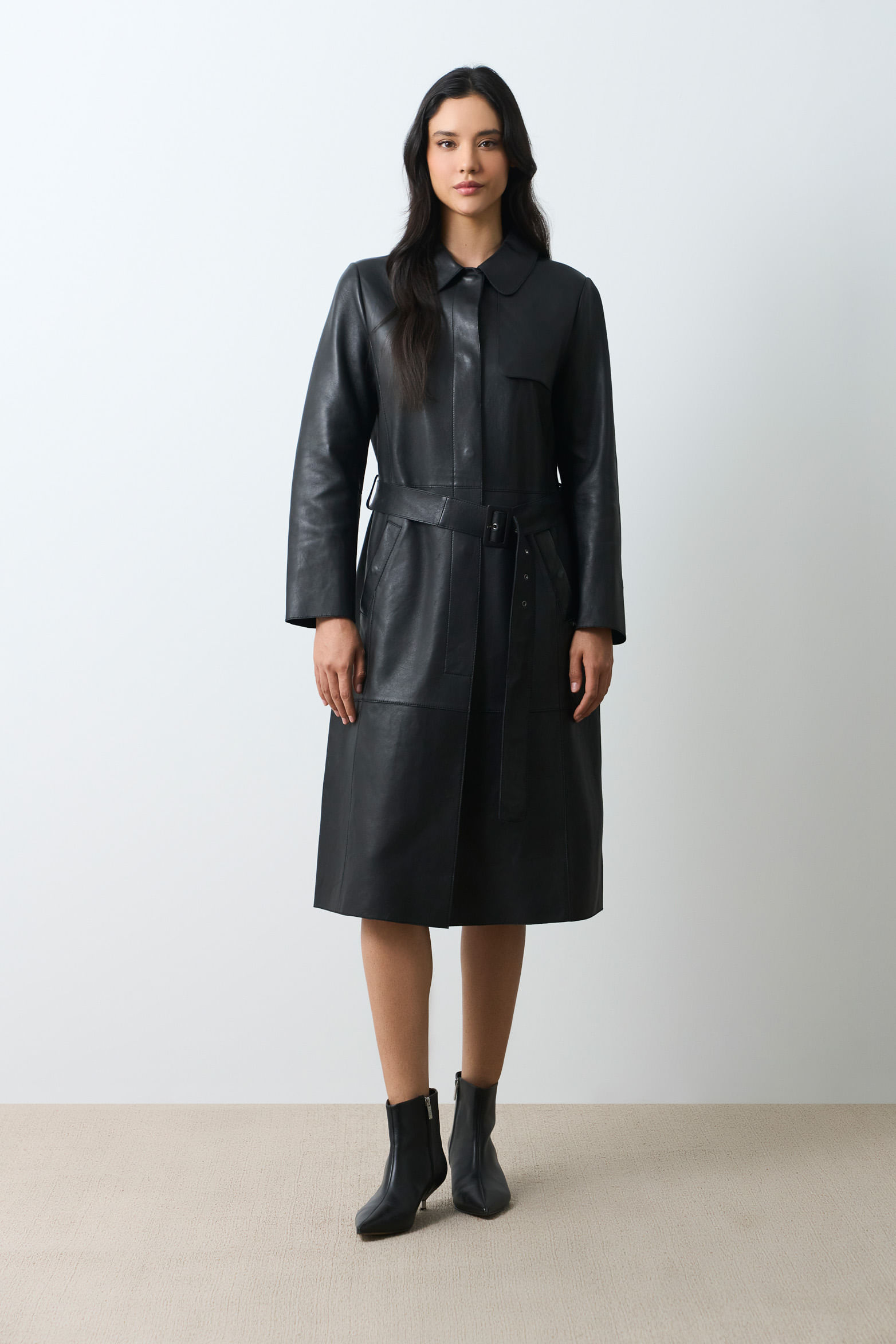 Trench coat manga larga de cuero para mujer Aura