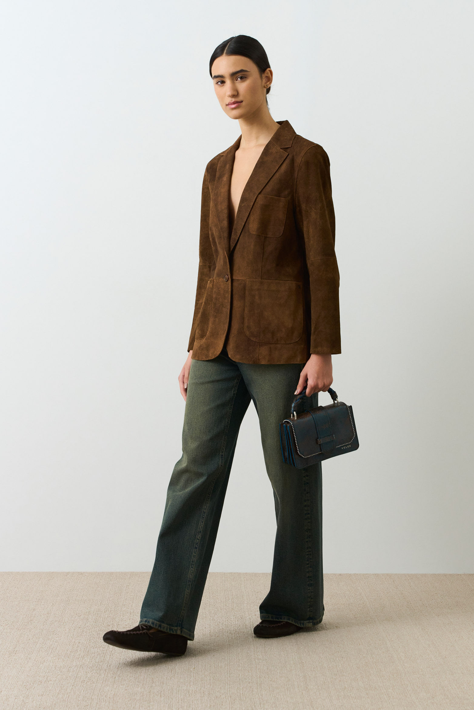 Blazer de cuero gamuzado para mujer Tritón