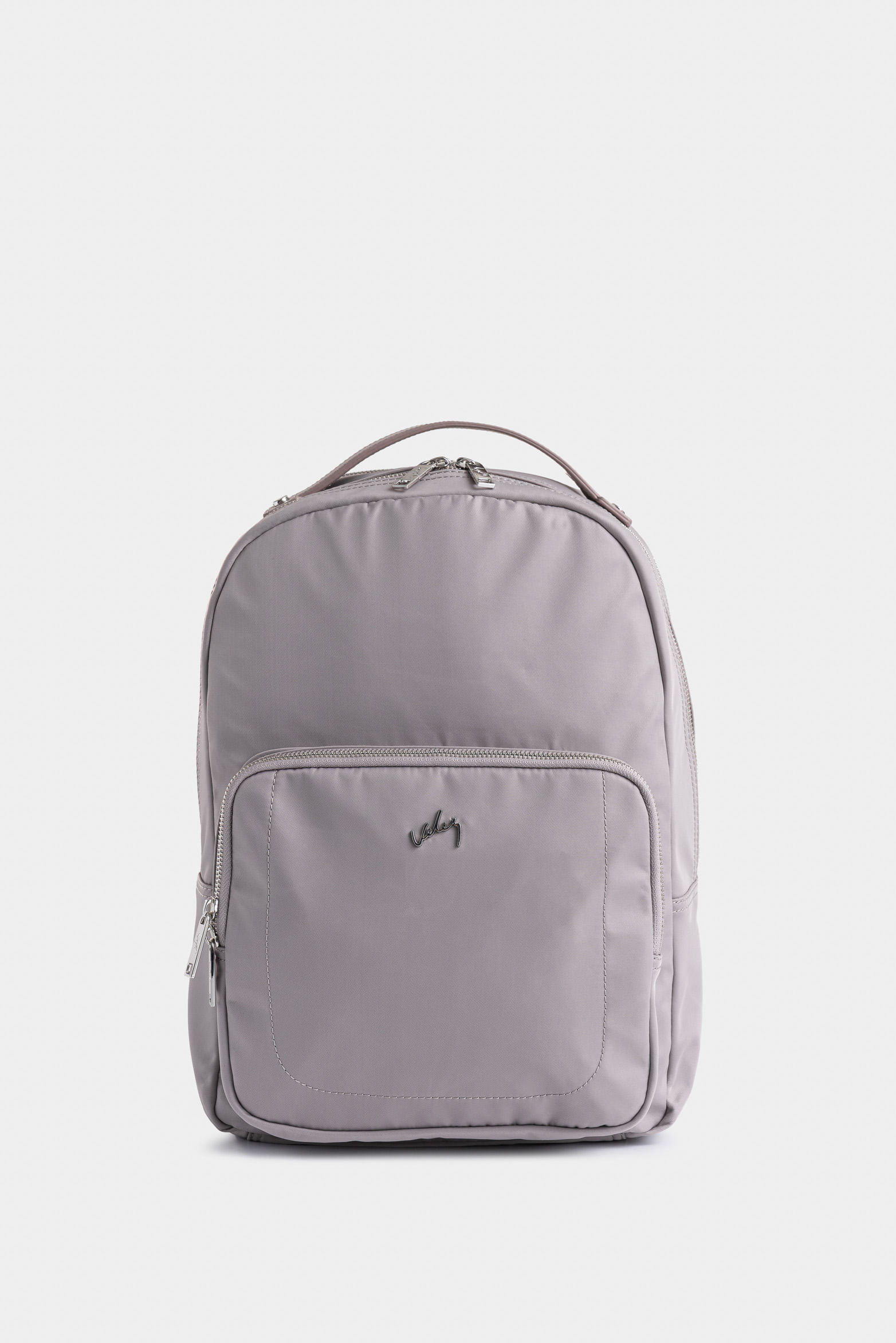 Mochila Púrpura de lona para mujer manija cuero