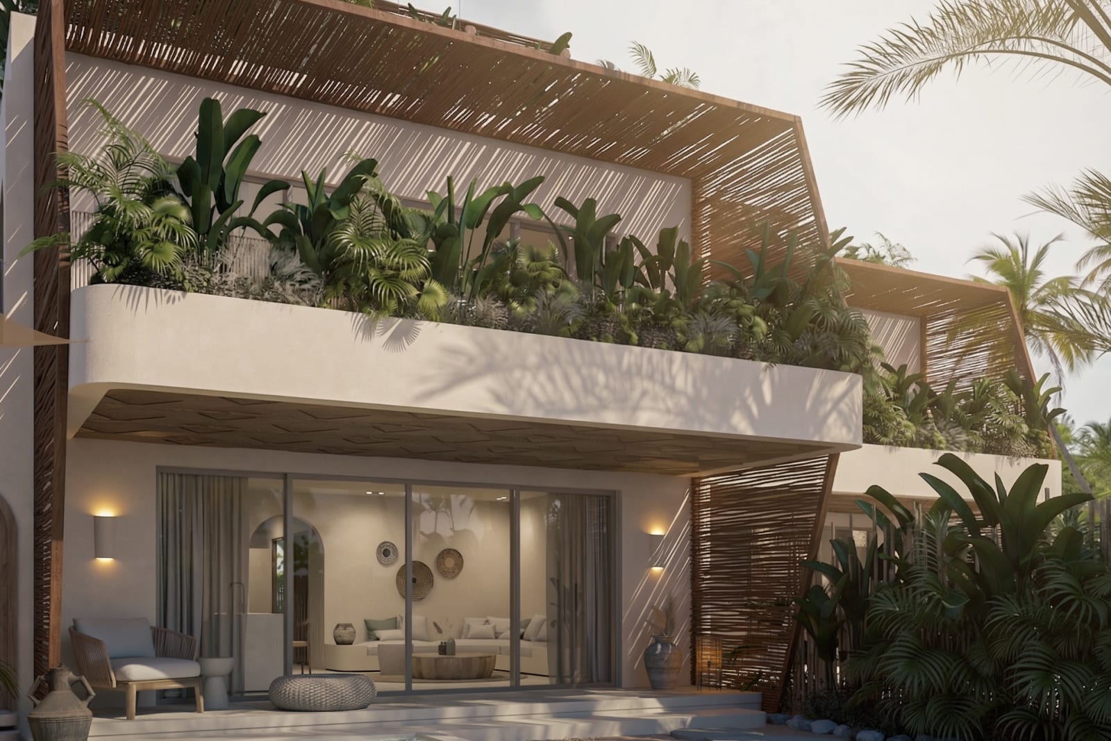 A Luxury Villa from its garden, the apartments above it