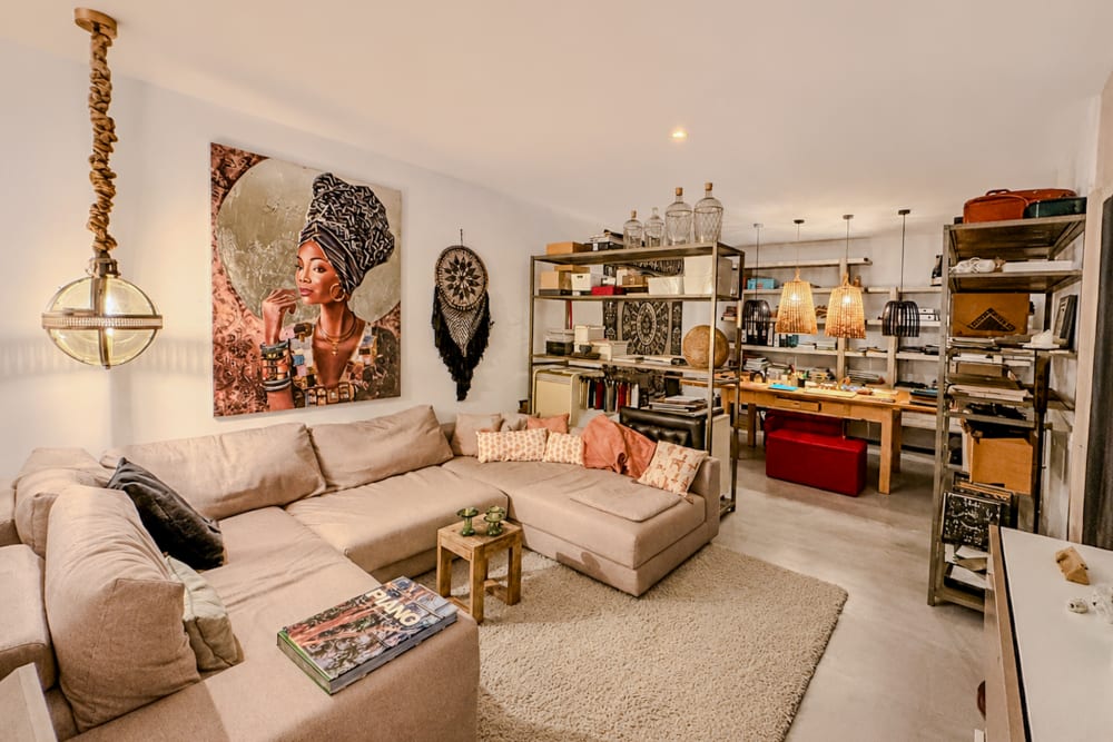 The basement media room and studio area