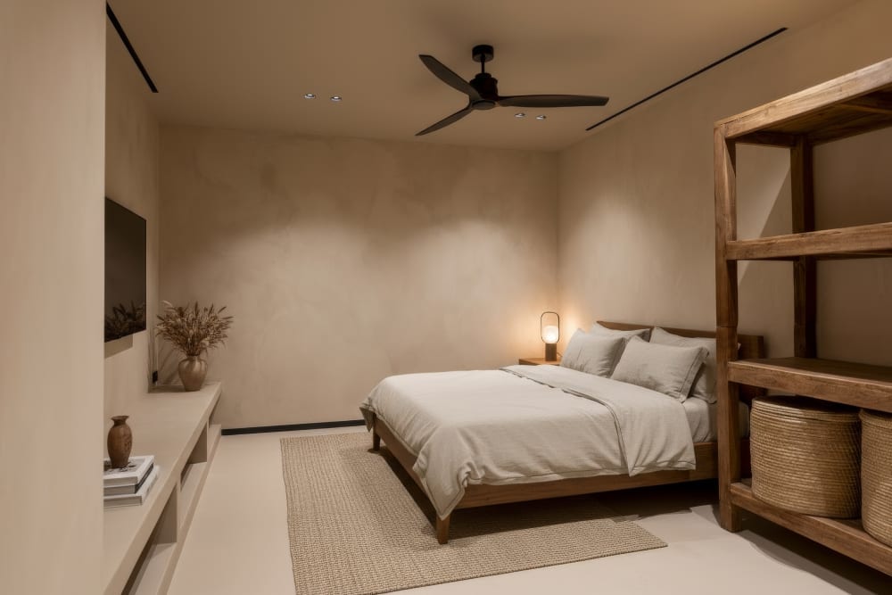 Virtuelle Möblierung: der Raum auf der unteren Ebene als Schlafzimmer eingerichtet, Fuster 8