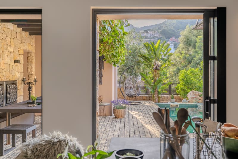 Kitchen with view towards the terrace