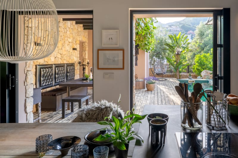 Kitchen opening towards the terrace