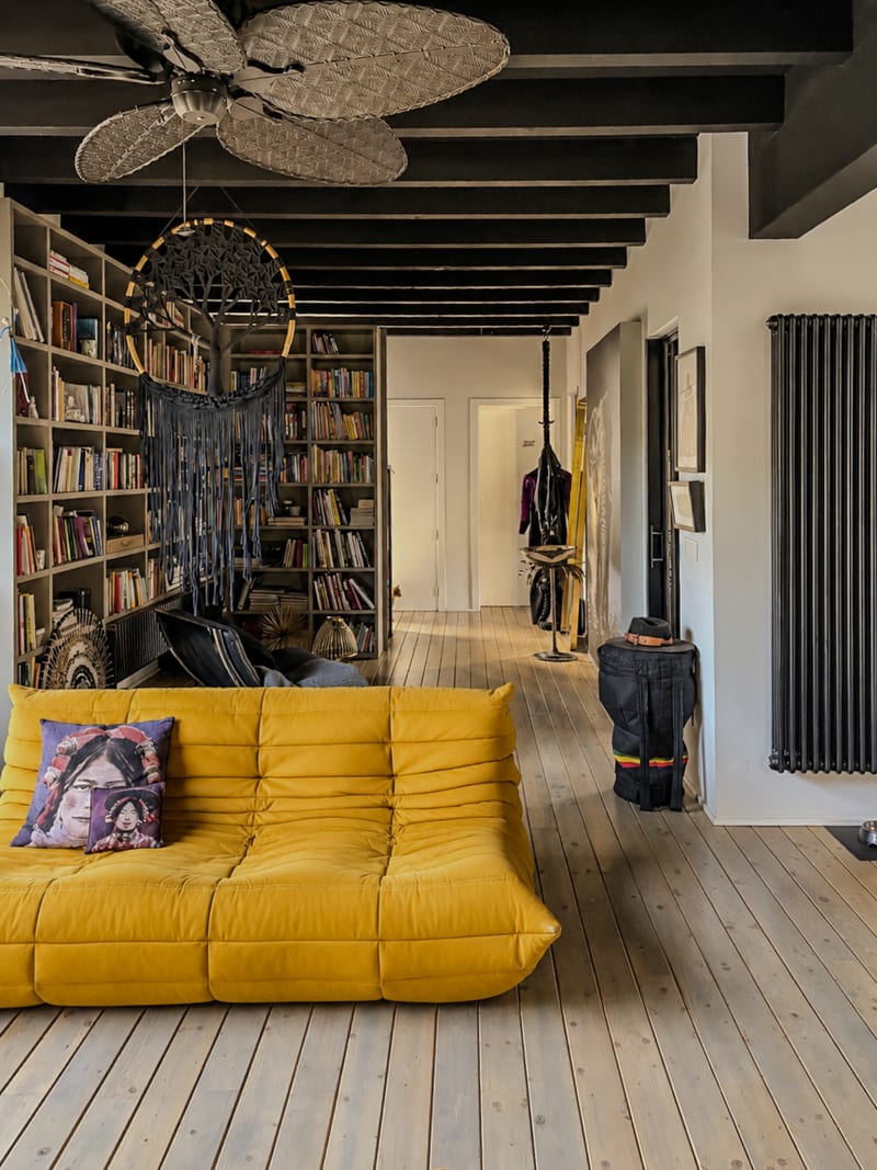 Living room with the library wall