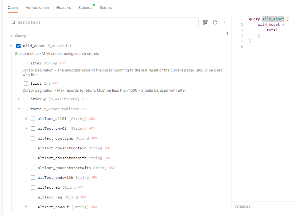 Selected fileds for GraphQL query
