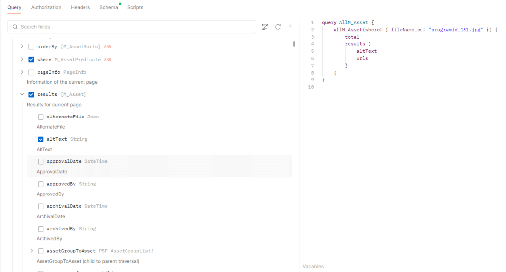 Selected fileds for GraphQL query3