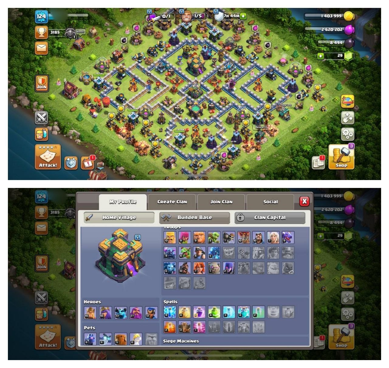 {CRAZY ACCOUNT} TH14 SEMI MAX⚡️3 EPIC EQUIPMENT⚡️XP-124⚡️HERO 45-46-33-27-13⚡️ BLUE WALLS⚡️MAGIC ITEMS⚡️OP LAB 🚚