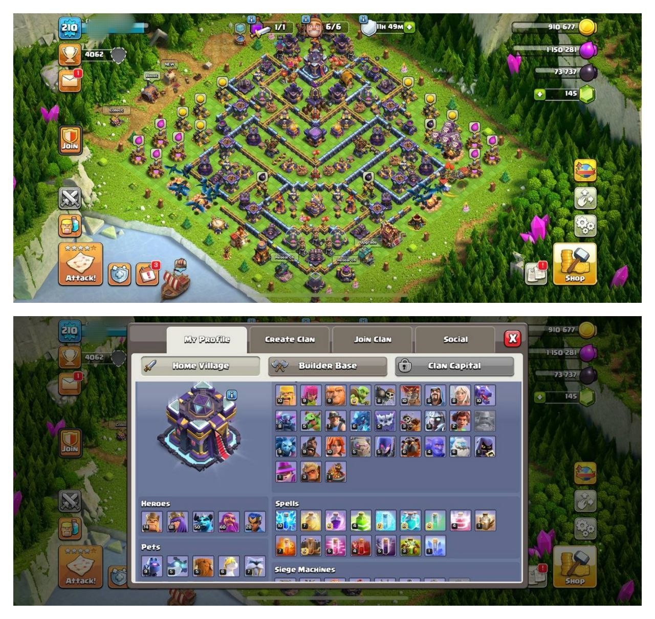 {70% DISCOUNT} TH15 SEMI MAX ⚡️6 EPIC EQUIPMENT⚡️XP-210⚡️HERO 74-81-50-60-28⚡️MAGIC ITEMS⚡️OP LAB 🚚