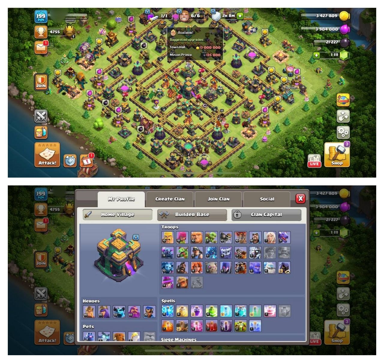 {70% DISCOUNT} TH14 PURE MAX⚡️3 EPIC EQUIPMENT⚡️XP-199⚡️HERO 80-80-55-55-30⚡️ MAX WALLS⚡️500 GEME CHANGE⚡️MAGIC ITEMS⚡️OP LAB 🚚