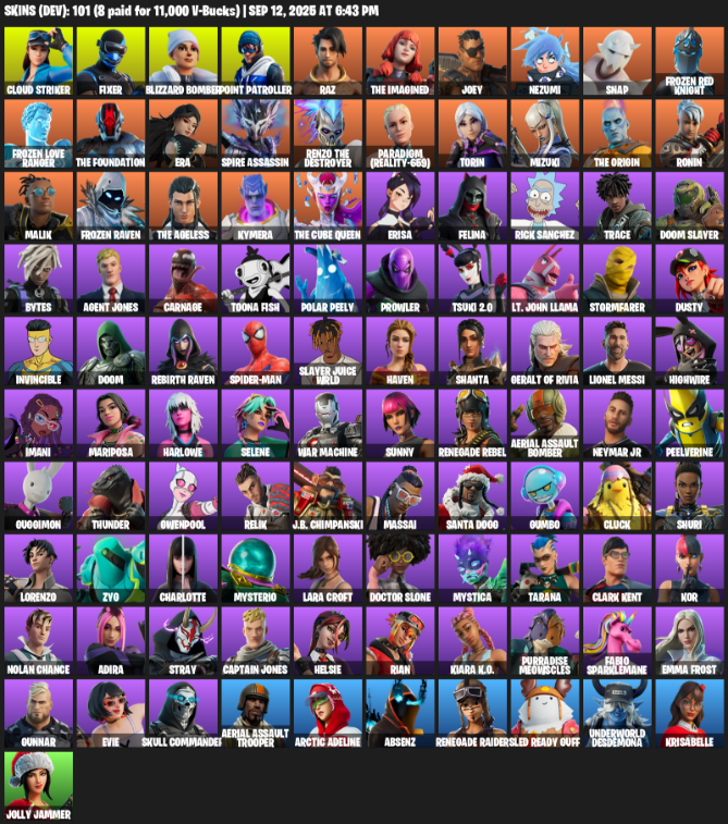 Fortnite Account ( PLAYSTATION / XBOX / PC / MOBILE / NINTENDO ) (Renegade Raider, Aerial Assault Trooper, Lara Croft, Cloud Striker, Fixer, Blizzard Bomber) (101 Skins)