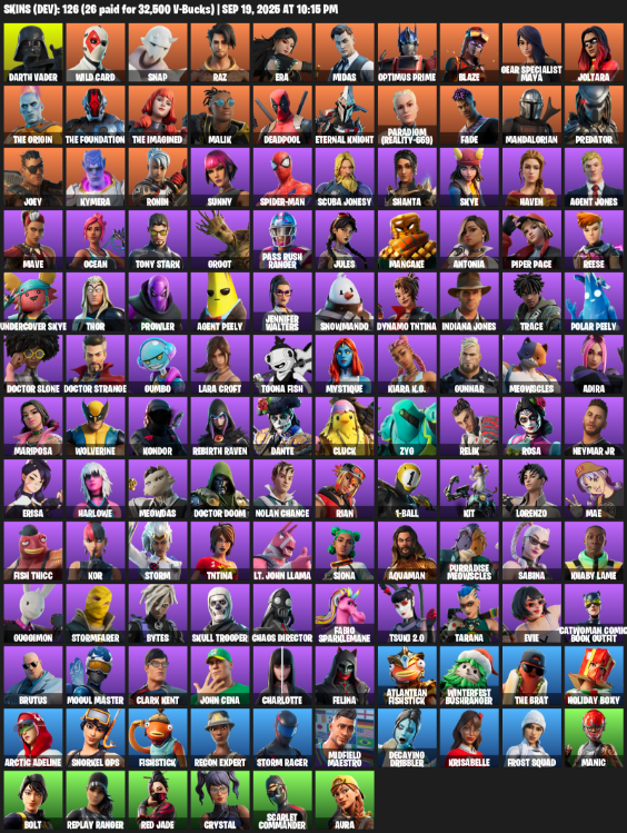 Fortnite Account ( PLAYSTATION / XBOX / PC / MOBILE / NINTENDO ) (Lara Croft, Darth Vader, Wild Card, Snap, Raz, Era, Midas, Optimus Prime, Blaze) (126 Skins)