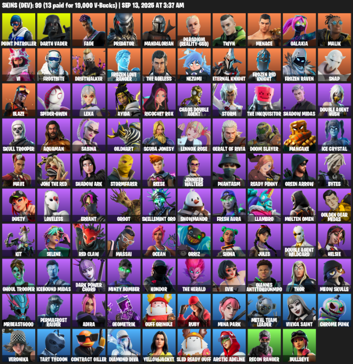 Fortnite Account ( PLAYSTATION / XBOX / PC / MOBILE / NINTENDO ) (Reaper Axe, Point Patroller, Darth Vader, Fade, Predator, Mandalorian, Paradigm (Reality-659)) (99 Skins)