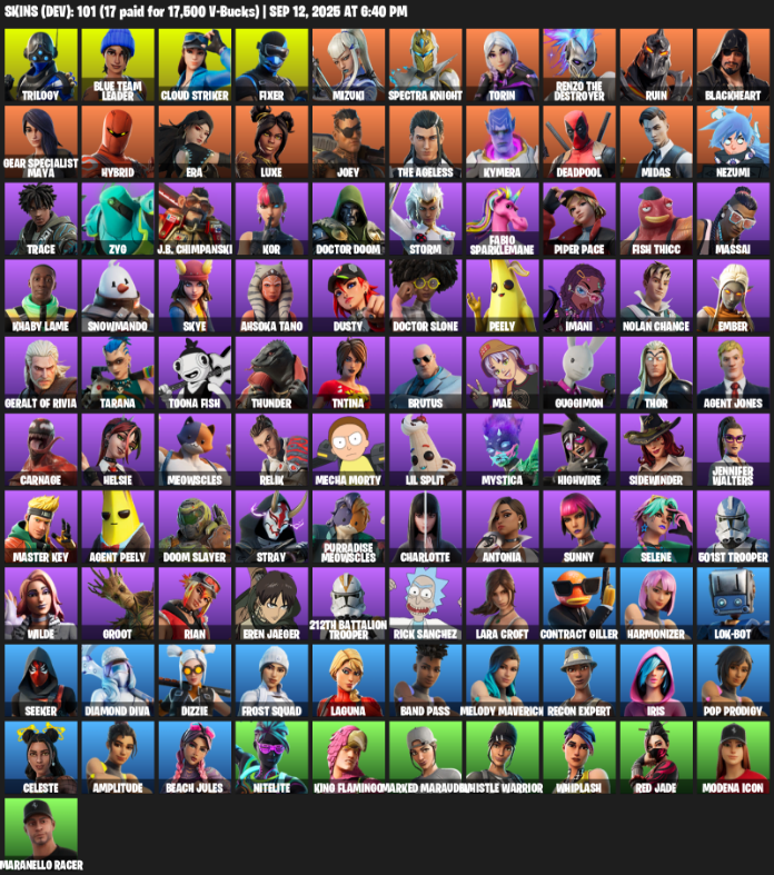 Fortnite Account ( PLAYSTATION / XBOX / PC / MOBILE / NINTENDO ) (Lara Croft, Trilogy, Blue Team Leader, Cloud Striker, Fixer, Mizuki, Spectra Knight, Torin) (101 Skins)