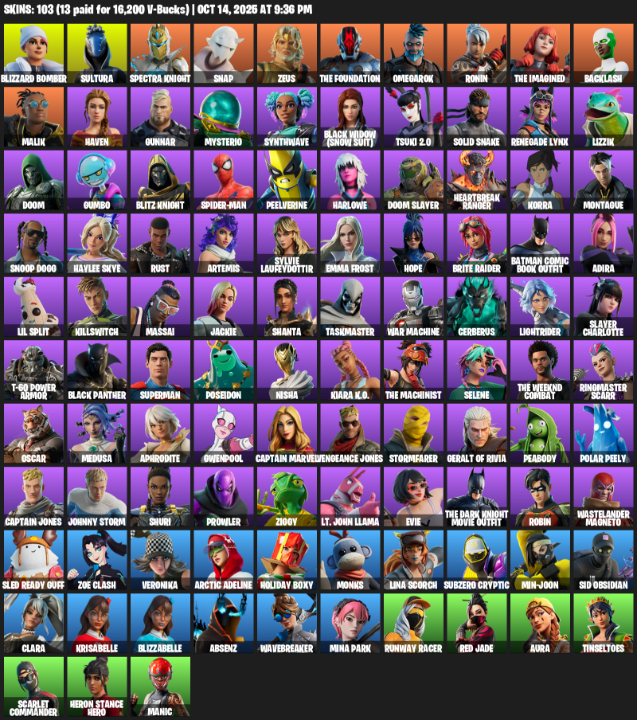 Fortnite Account ( PLAYSTATION / XBOX / PC / MOBILE / NINTENDO ) (Blizzard Bomber, Sultura, Spectra Knight, Snap, Zeus, The Foundation, Omegarok, Ronin) (103 Skins)