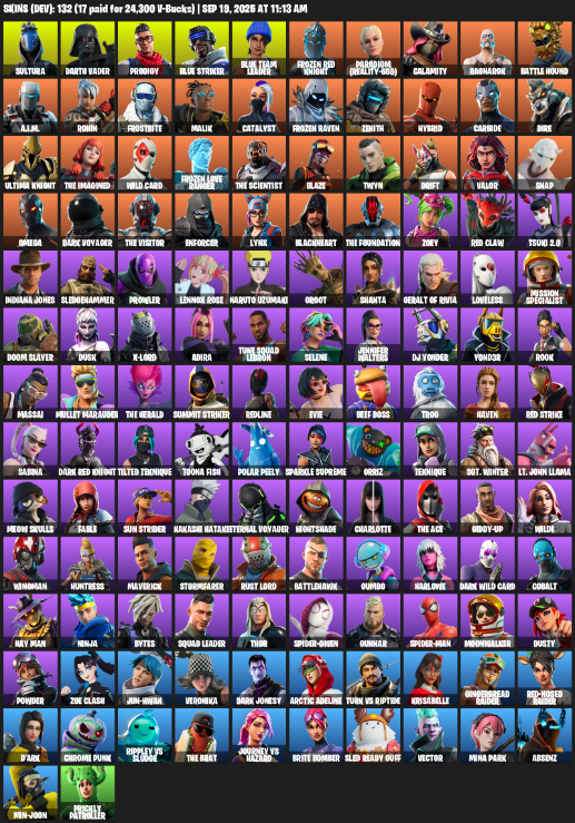 Fortnite Account ( PLAYSTATION / XBOX / PC / MOBILE / NINTENDO ) (Take The L, Omega, Sultura, Darth Vader, Prodigy, Blue Striker, Blue Team Leader) (132 Skins)