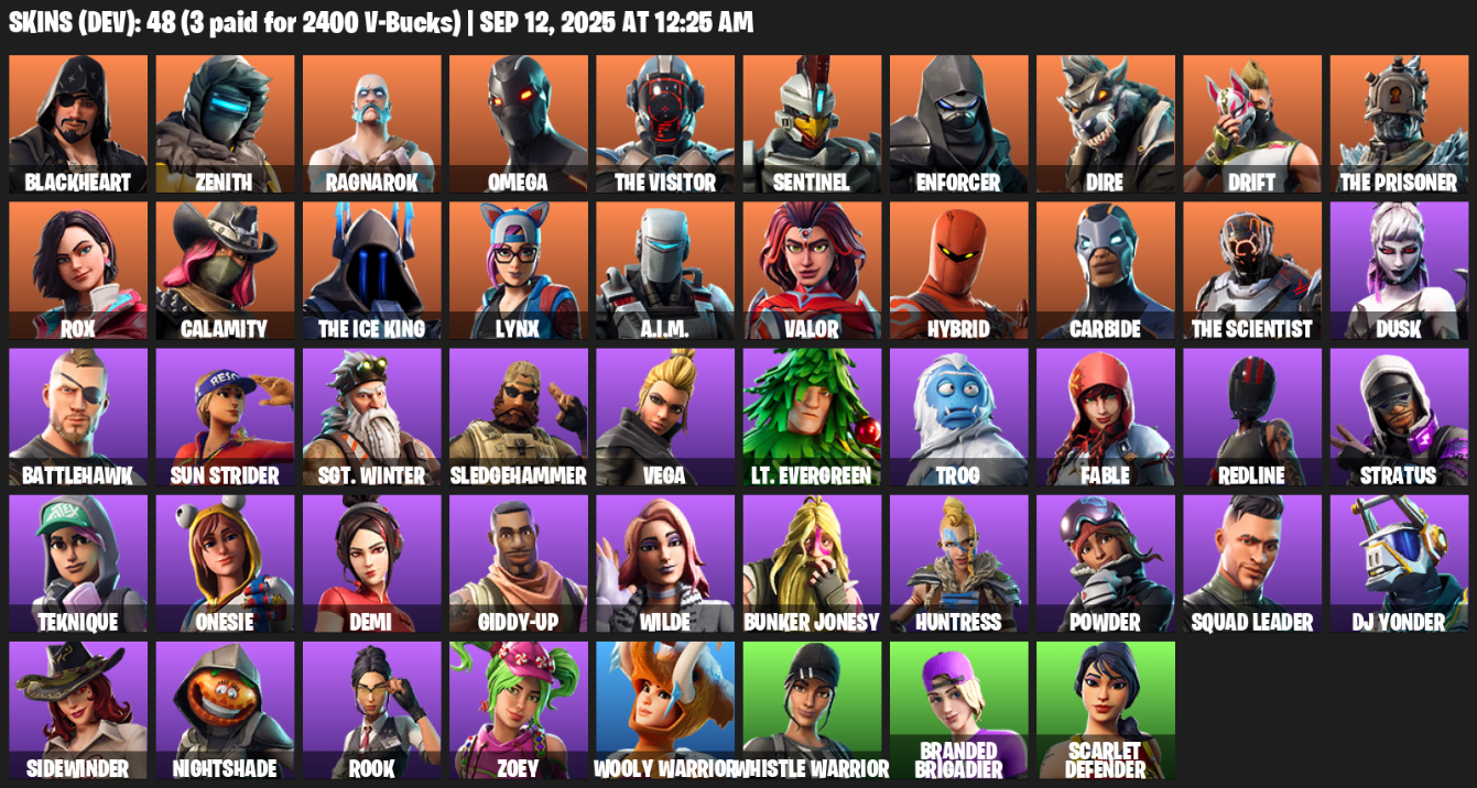 Fortnite Account ( PLAYSTATION / XBOX / PC / MOBILE / NINTENDO ) (Omega, Reaper Axe, Blackheart, Zenith, Ragnarok, The Visitor, Sentinel, Enforcer, Dire, Drift) (48 Skins)