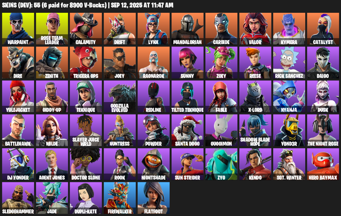 Fortnite Account ( PLAYSTATION / XBOX / PC / MOBILE / NINTENDO ) (OG STW, Reaper Axe, Warpaint, Rose Team Leader, Calamity, Drift, Lynx, Mandalorian, Carbide) (55 Skins)