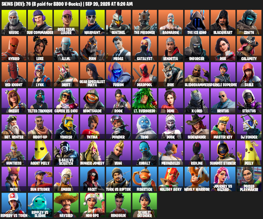 Fortnite Account ( PLAYSTATION / XBOX / PC / MOBILE / NINTENDO ) (OG STW, Mako, Reaper Axe, Havoc, Sub Commander, Rose Team Leader, Warpaint, Sentinel) (76 Skins)