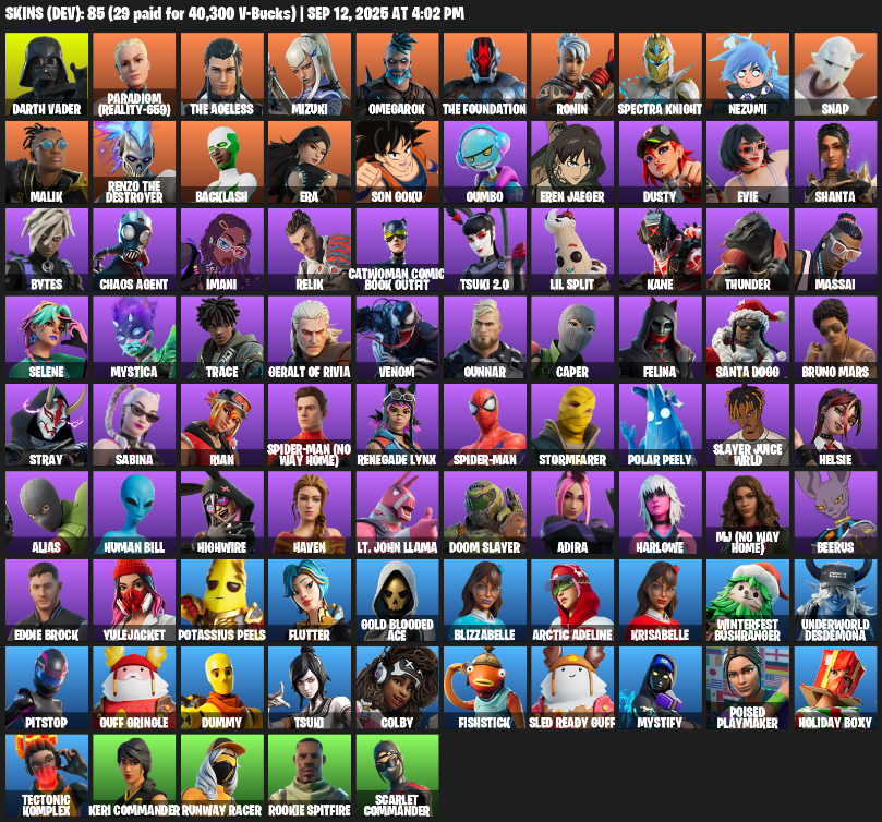 Fortnite Account ( PLAYSTATION / XBOX / PC / MOBILE / NINTENDO ) (Reaper Axe, Darth Vader, Paradigm (Reality-659), The Ageless, Mizuki, Omegarok, The Foundation) (85 Skins)
