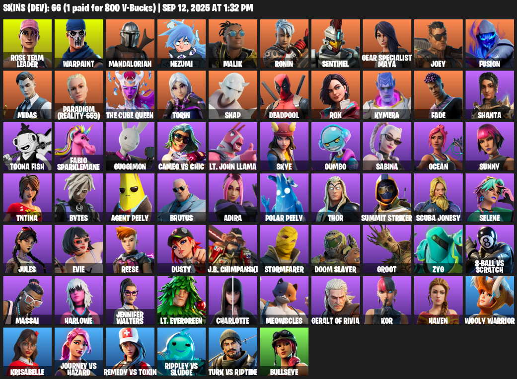 Fortnite Account ( PLAYSTATION / XBOX / PC / MOBILE / NINTENDO ) (OG STW, Mako, Rose Team Leader, Warpaint, Mandalorian, Nezumi, Malik, Ronin, Sentinel) (66 Skins)