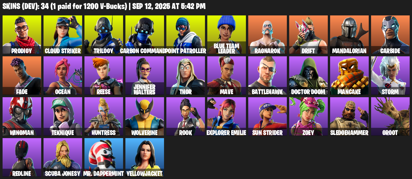 Fortnite Account ( PLAYSTATION / XBOX / PC / MOBILE / NINTENDO ) (Prodigy, Cloud Striker, Trilogy, Carbon Commando, Point Patroller, Blue Team Leader, Ragnarok) (34 Skins)