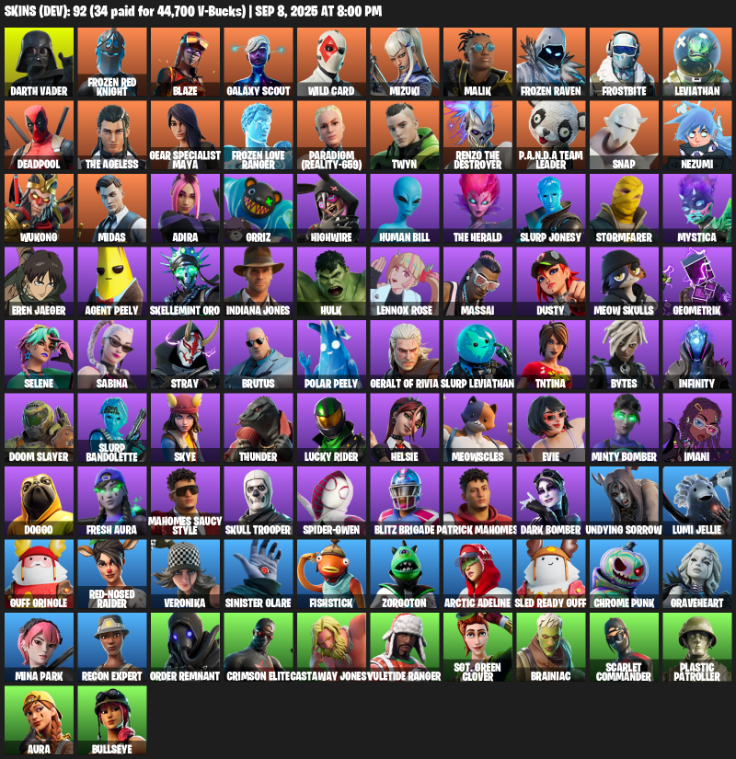 Fortnite Account ( PLAYSTATION / XBOX / PC / MOBILE / NINTENDO ) (Darth Vader, Frozen Red Knight, Blaze, Galaxy Scout, Wild Card, Mizuki, Malik, Frozen Raven) (92 Skins)
