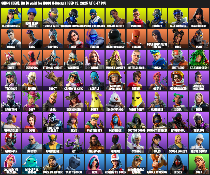 Fortnite Account ( PLAYSTATION / XBOX / PC / MOBILE / NINTENDO ) (Take The L, Travis Scott, Cloud Striker, Blue Team Leader, Rogue Agent, Carbon Commando) (80 Skins)