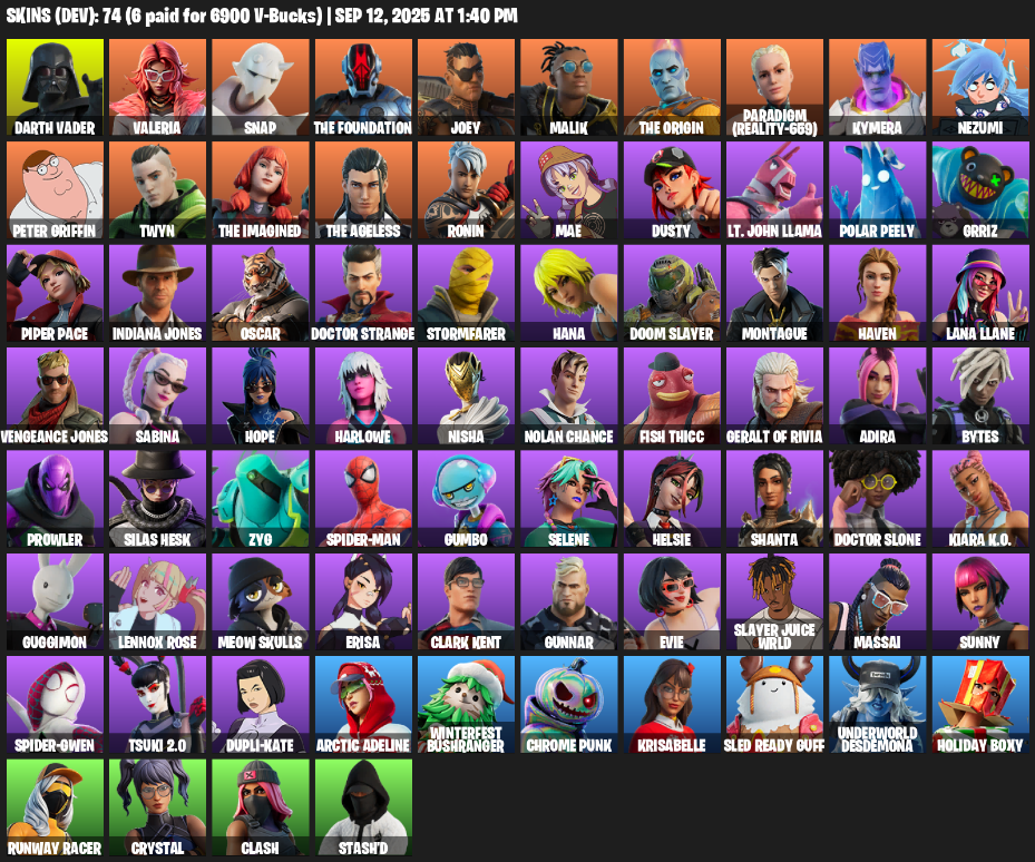 Fortnite Account ( PLAYSTATION / XBOX / PC / MOBILE / NINTENDO ) (Darth Vader, Valeria, Snap, The Foundation, Joey, Malik, The Origin, Paradigm (Reality-659)) (74 Skins)